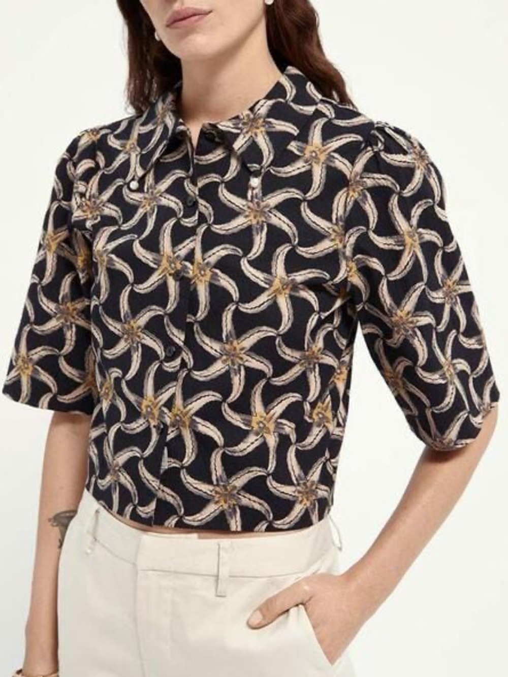Scotch & Soda | Cropped Starfish Button Down Top, Size XS